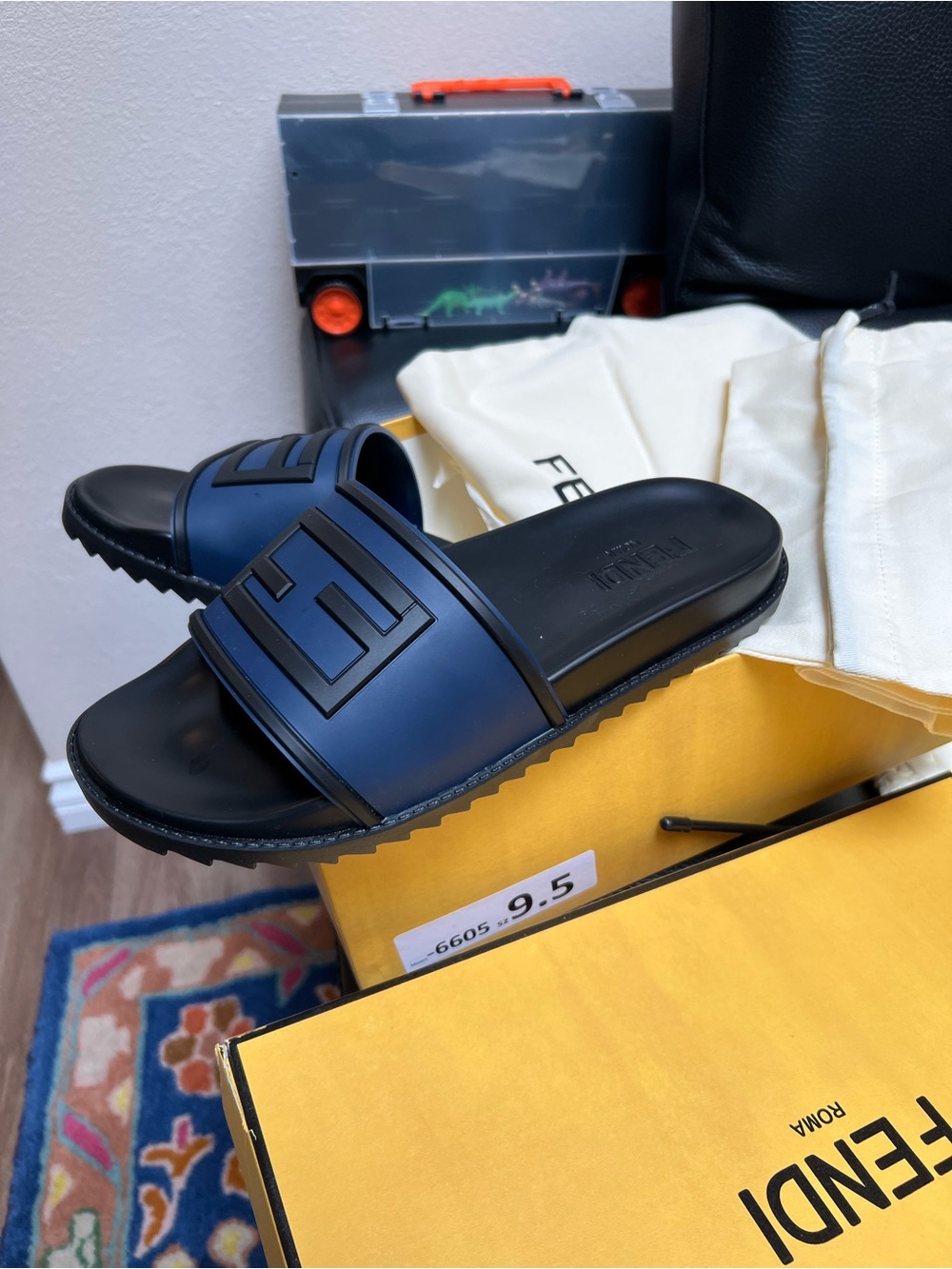 Fendi Men’s Navy and Black Rubber Slide Sandals